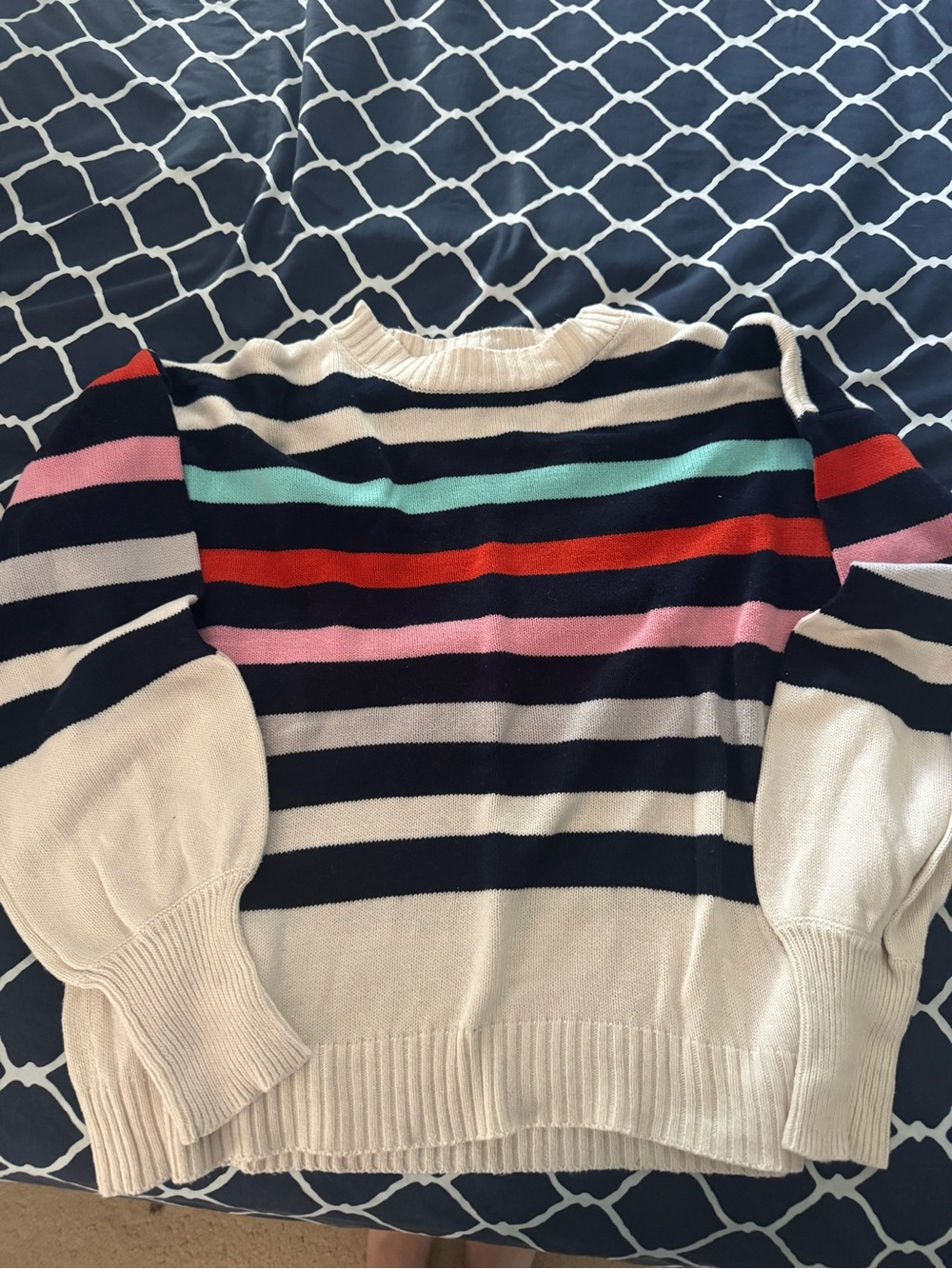 Crown & Ivy Striped Crewneck Sweater in Ivory with Multicolor Stripes